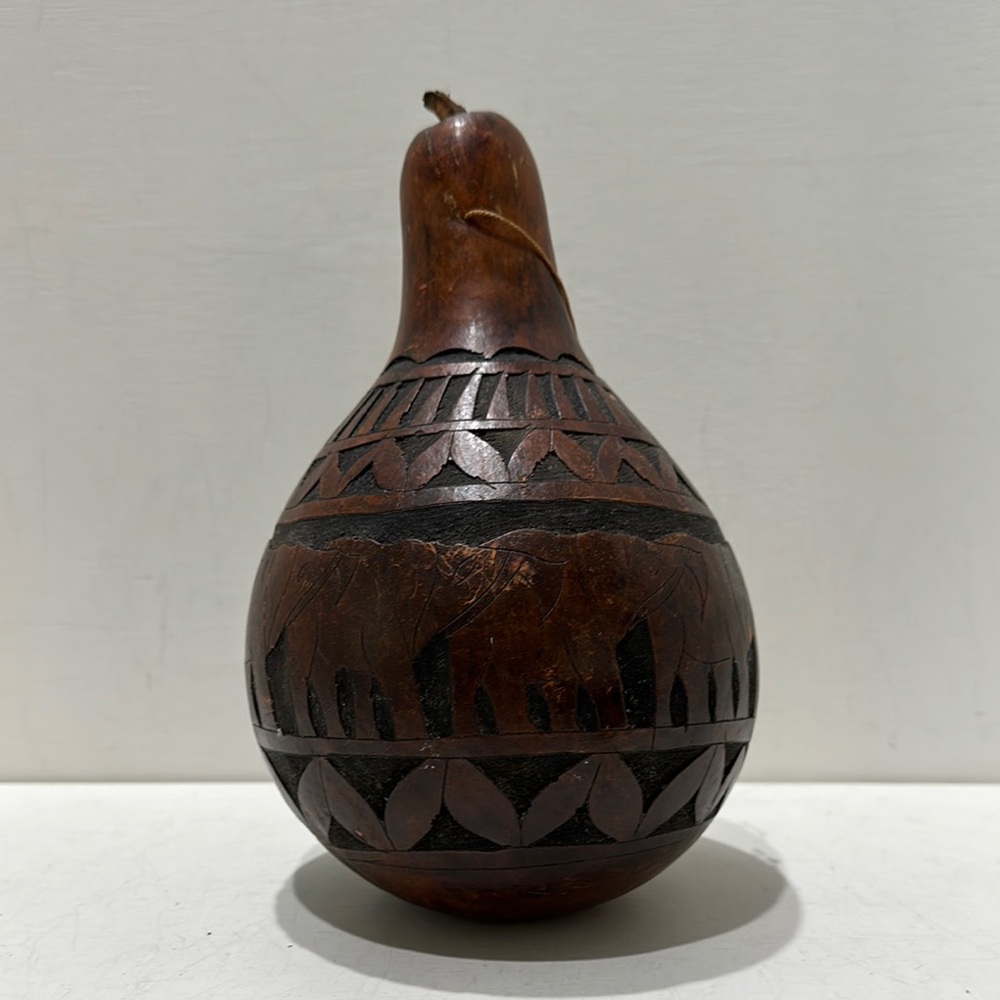 VINTAGE HAND CARVED CALABASH GOURD SHAKER (Kenya)